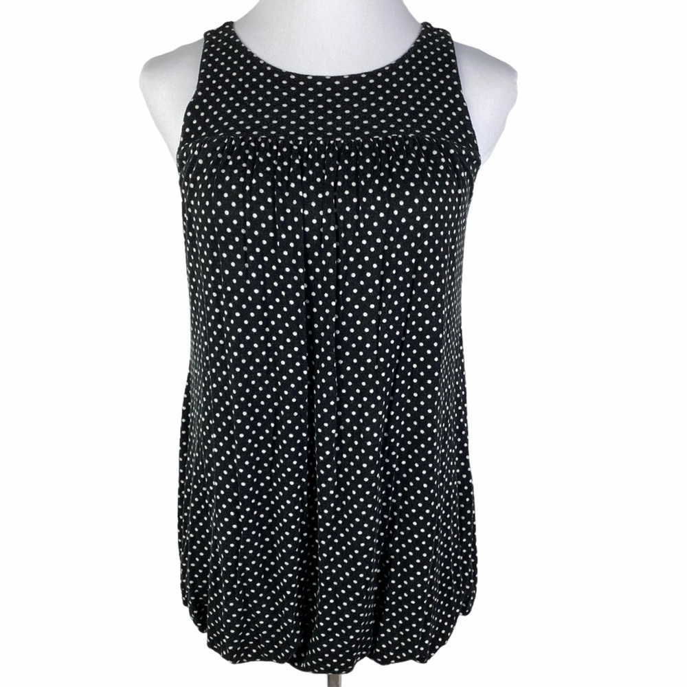 Xhiliration Polka Dot Pleated Bubble Hem‎ Blouse Women's Medium Black White